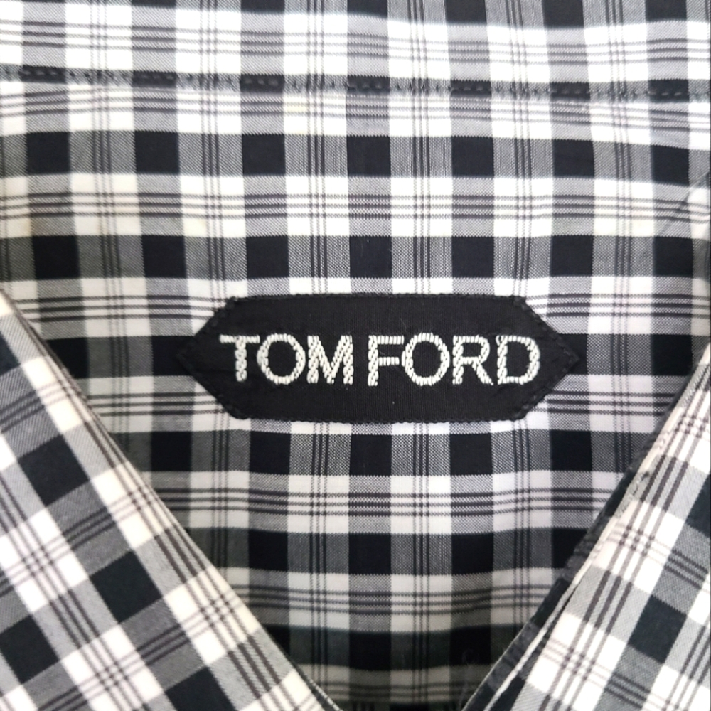 TOM FORD ▪️Cotton Plaid Dress Shirt - Size 46/18, Black/White - Picture 5 of 8